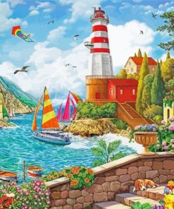 Aesthetic Lighthouse And Sailboat Paint By Number