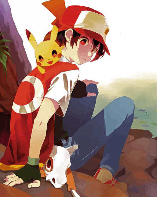 Ash With Cubone And Pikachu Paint By Number