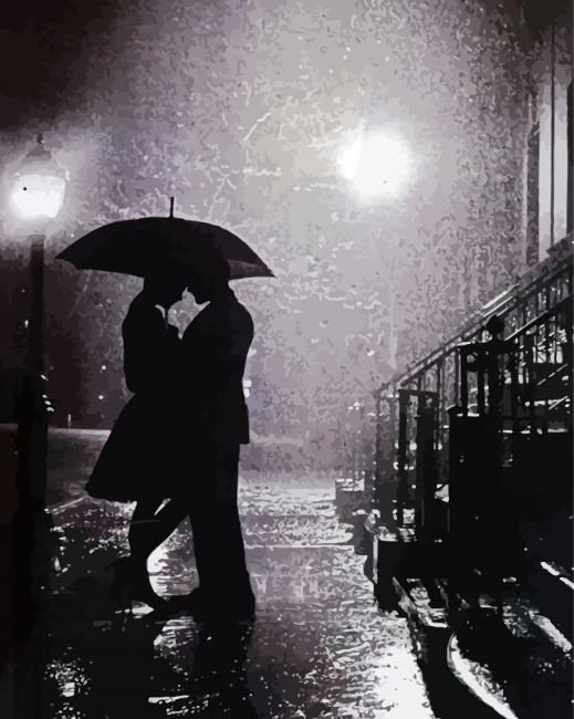 Couple Rain Silhouette Paint By Number