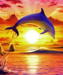 Dolphin At Sunset Seascape Paint By Number