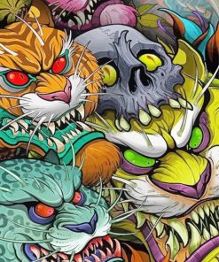 Fantasy Tigers And Skull Paint By Number