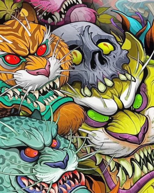 Fantasy Tigers And Skull Paint By Number