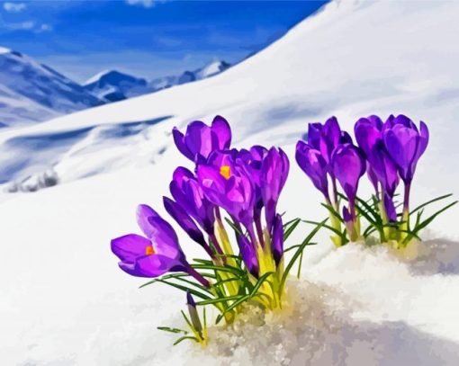 Flowers In Snow Paint By Number