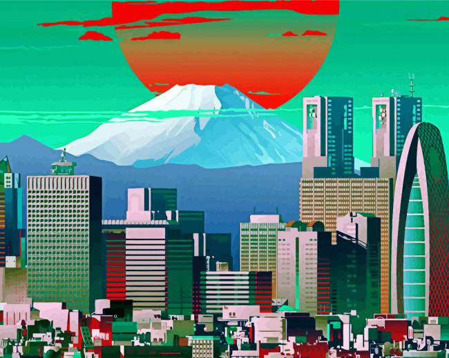 Japan City Buildings Illustration Paint By Number
