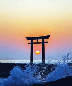 Japanese Shrine Sunset Silhouette Paint By Number