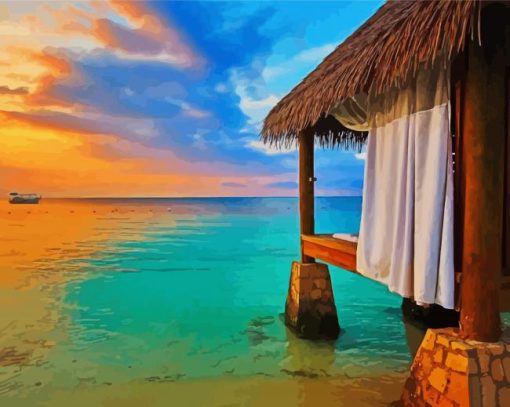 Montego Bay Jamaica Huts At Sunset Paint By Number