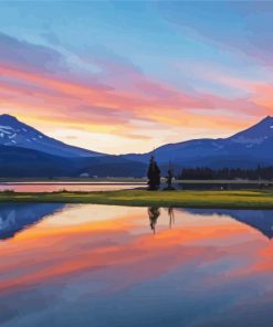Oregon Mountains Sunset Landscape Paint By Number