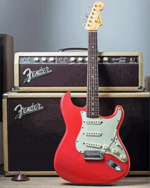 Red Fender Guitar Paint By Number