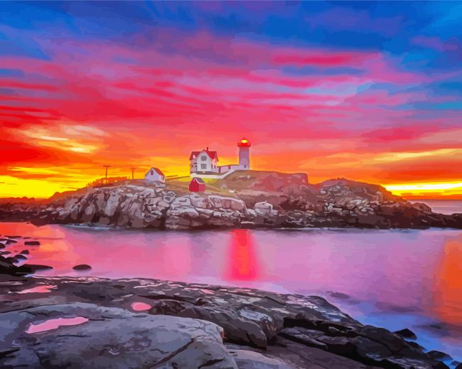 Sunrise Over Nubble Lighthouse Paint By Number