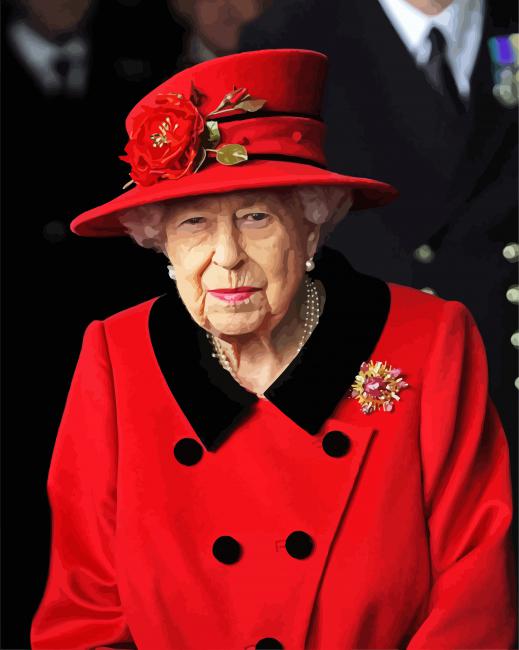 The Queen Elizabeth In Red Paint By Number
