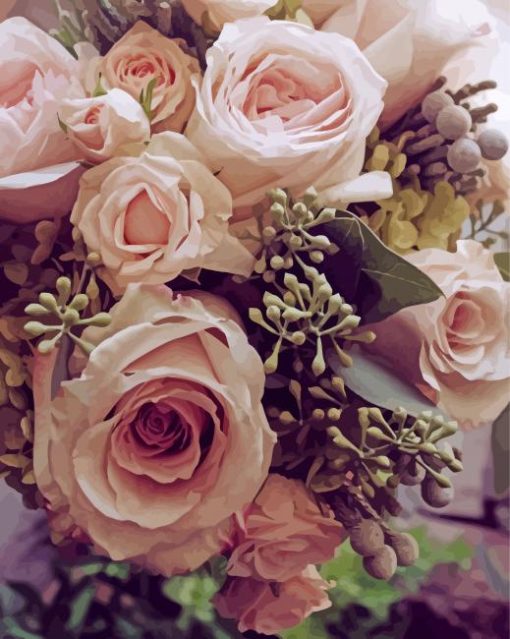 Vintage Bridal Roses Bouquet Paint By Number