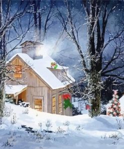 Vintage Home Snow Scene Paint By Number