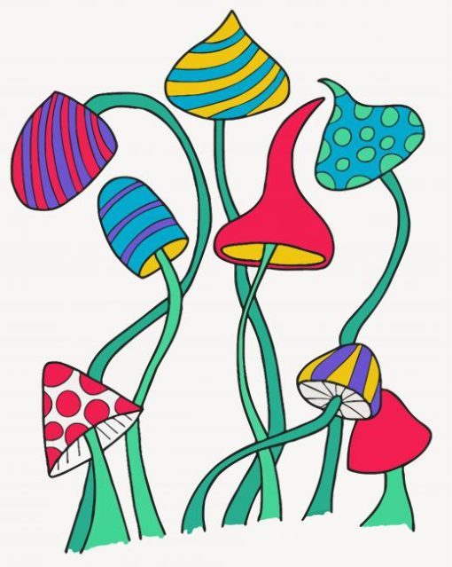 Abstract Colorful Mushrooms Paint By Number