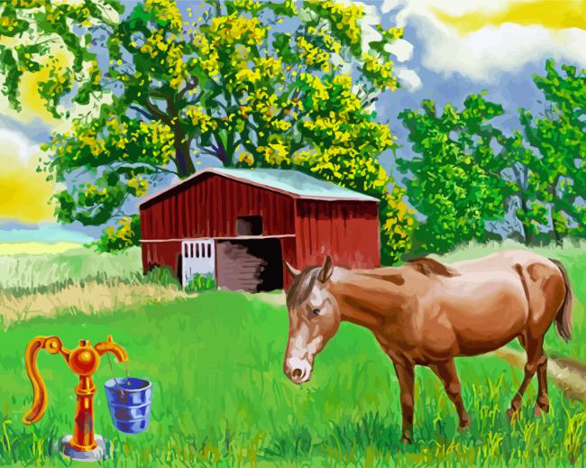 Barn And Horses Art Paint By Number