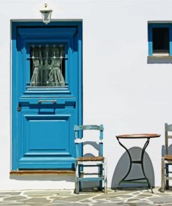 Blue Greek Door And Two Chairs Paint By Number