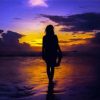 Girl Walking On Beach At Sunset Paint By Number