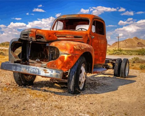 Orange Truck In Desert Paint By Number