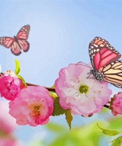 Pinky Butterfly And Flowers Paint By Number