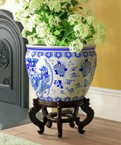 White Flowers In Chinese Pot Paint By Number