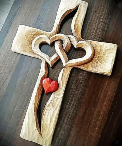 Wooden Cross And Hearts Paint By Number