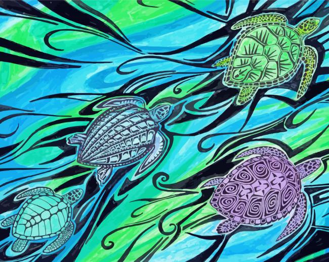 Abstract Sea Turtles paint by numbers