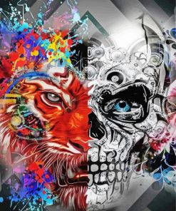 Abstract Tiger And Skull paint by numbers