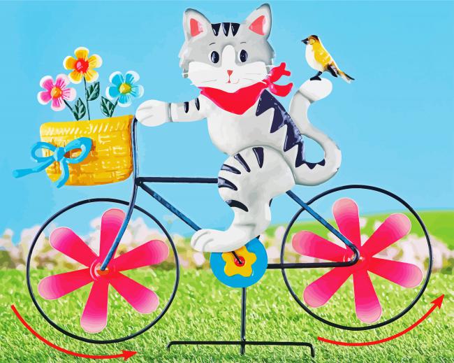 Bicycle Cartoon Cat paint by numbers