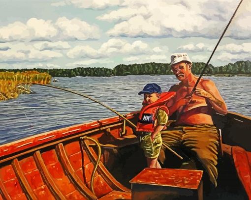Boy And Grandpa Fishing paint by numbers