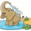 Cartoon Elephant Bathing Paint By Numbers