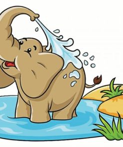 Cartoon Elephant Bathing Paint By Numbers