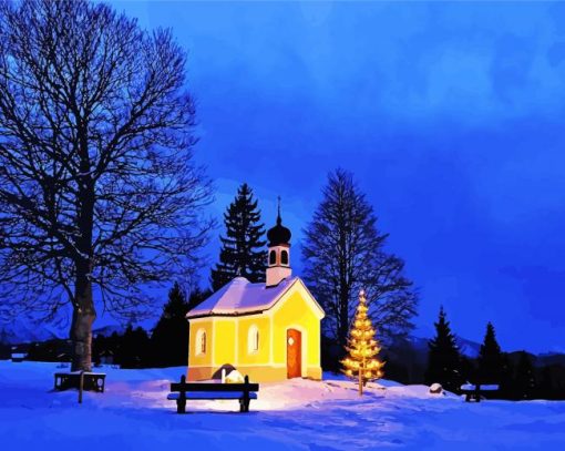 Church On Winter Night paint by numbers
