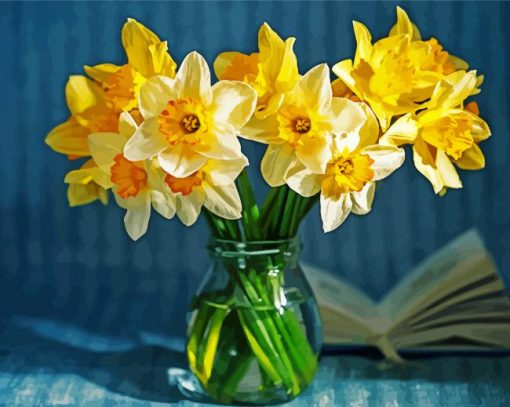 Daffodils Flowers In a Vase paint by numbers