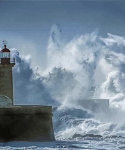 Lighthouse Storm At Sea paint by numbers