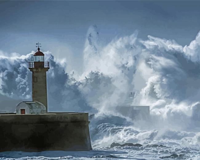 Lighthouse Storm At Sea paint by numbers