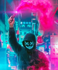Man With Neon Mask And Smoke paint by number