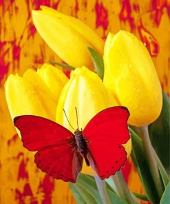 Red Butterfly And Tulips paint by numbers