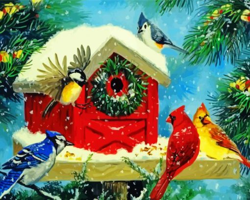 Snow Christmas Birdhouse paint by numbers