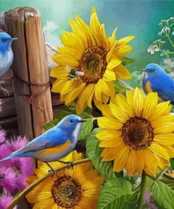 Sunflowers And Birds Paint By Numbers