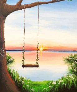 Tree And A Swing Sunset paint by numbers