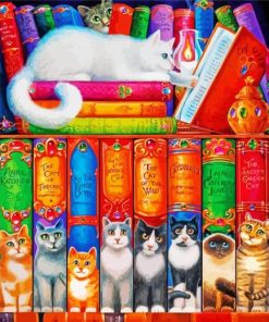 Cats In Bookshelves paint by numbers