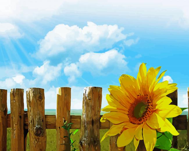Fence And Sunflower paint by number