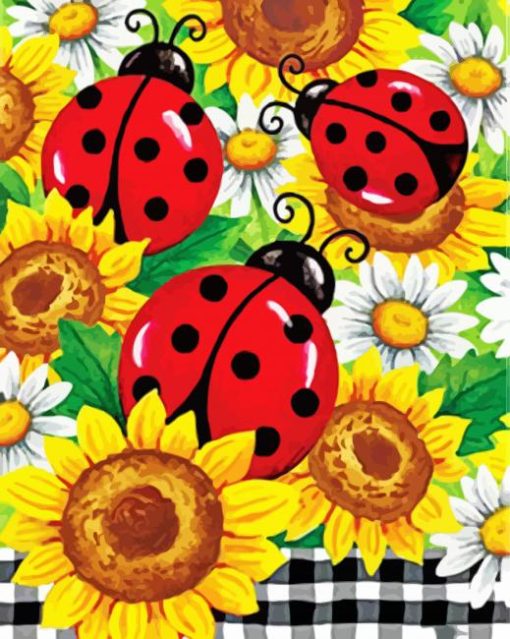 Sunflowers Ladybugs Art paint by numbers