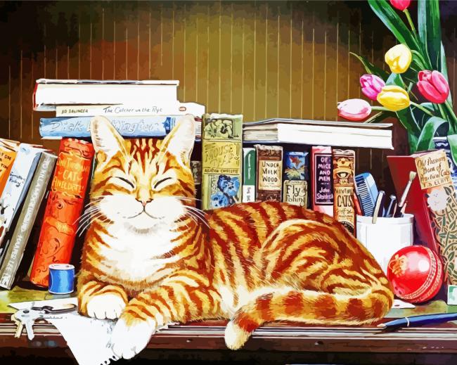 Aesthetic Cat With Book Paint By Numbers