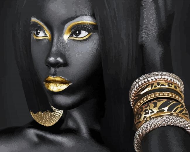 African Woman Black And Gold Paint By Numbers