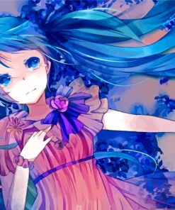 Blue Floral Anime Girl Paint By Numbers