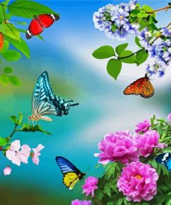 Butterfly And Flowers Paint By Number