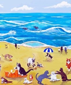 Cat Playing In The Beach Paint By Numbers