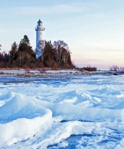 Door County Lighthouse In Winter Paint By Number