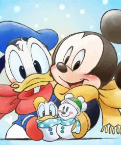Little Mickey And Duck In Snow Paint By Numbers