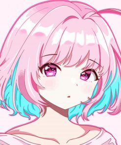 Pink And Blue Hair Anime Girl Paint By Numbers